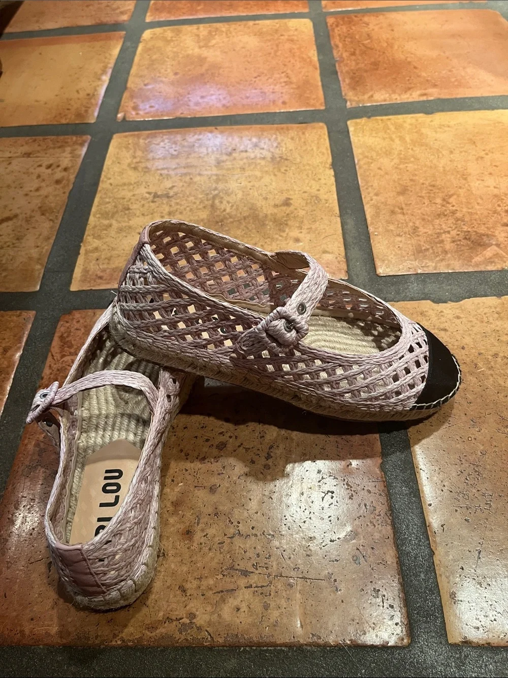 Bibi Lou Pink Woven Espadrille Mary Janes with Black Cap Toe never worn